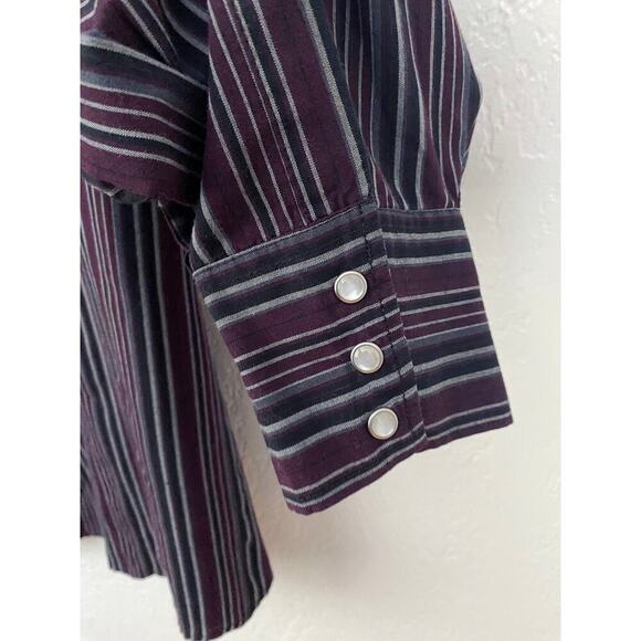 Bit & Bridle Mens Purple Black Gray Striped Western Shirt Pearl Snap Buttons XLT - Picture 5 of 7